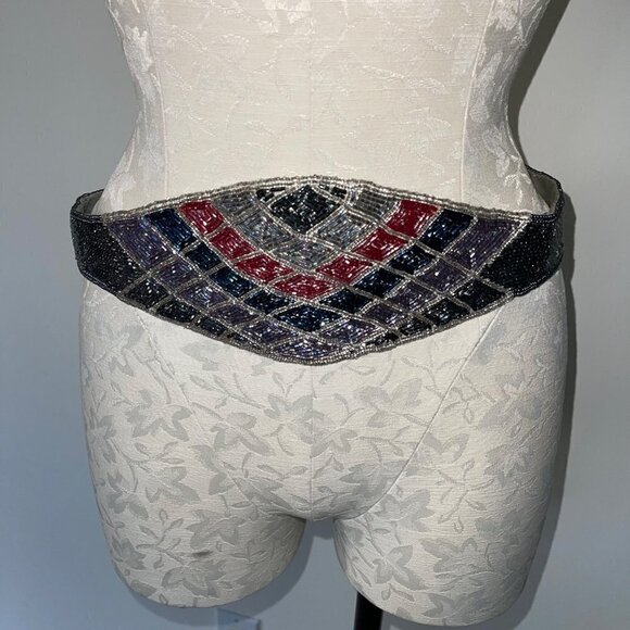 Vintage Belt Womens One Size OSFM Beaded Silver Multicolor Hook Loop Closure main image 5